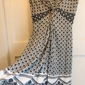 SOLD!!  Boho print Express body con dress black ivory XS